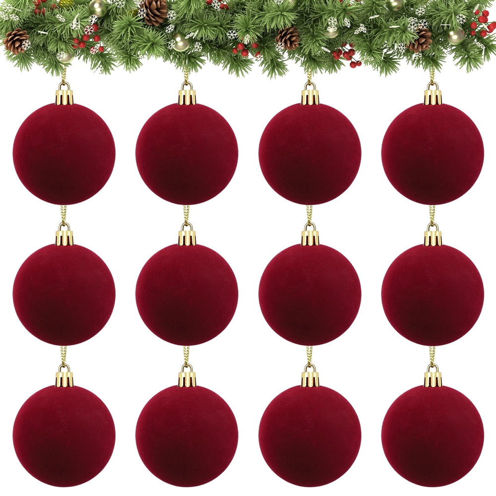 Velvet Ball Ornaments Christmas Balls Burgundy Red 12 PCS 2.36-Inch Xmas Tree Ball Ornaments for Christmas Trees Decorations Gifts Party Door Garland Wreath Decor