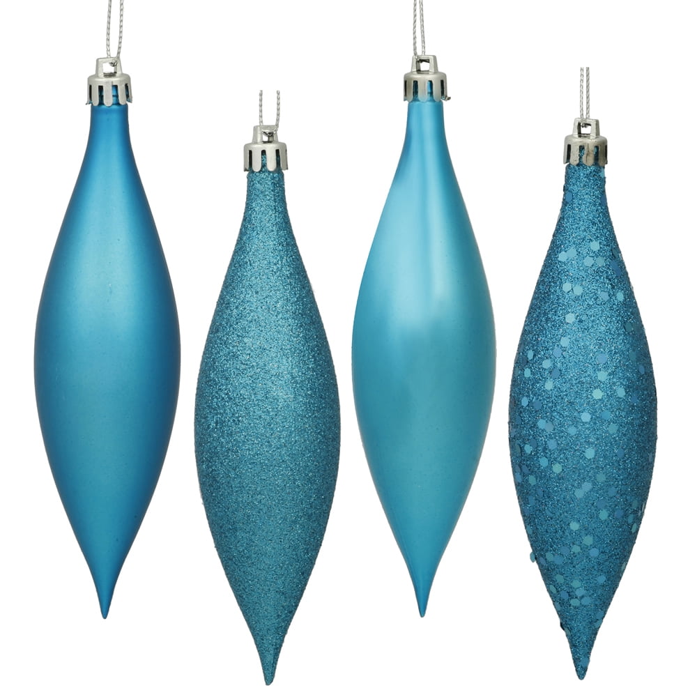 Vickerman 5.5" Turquoise Finial Drop Christmas Ornament, Assorted 4 Finish, 8 per Pack
