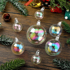 64Pcs Christmas Iridescent Ornaments Balls Tutuviw 1.2/1.6/2.0/2.4 in Plastic Clear Rainbow Bubbles Filled Ornaments Xmas Tree Hanging Balls for Christmas Birthday Wedding Decorations