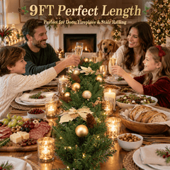9ft Pre-Lit Christmas Garland, PE/PVC Mixed, Big Gold Flowers, 80 LED w/ 8 Modes & Timer for Outdoor Indoor Xmas Decoration Fireplace Stairs Doorway Railings Decor