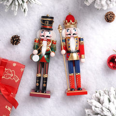 TJT 2Pcs Nutcracker Decorations Set, Wooden Nutcracker Soldier Christmas Ornaments Collectible Festive Xmas Figures Decor Gift Indoor, 12'' Green Red