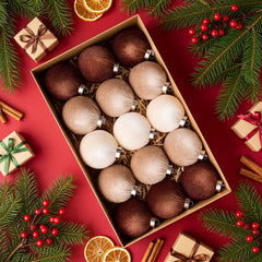  15 Pcs Fabric-Wrapped Christmas Ball Ornaments - 3.2 Inch Large Shatterproof Christmas Tree Decorations in Ivory, Khaki and Dark Brown for Farmhouse, Woodland and Holiday Decor