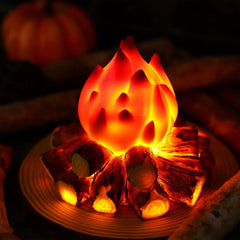 ABCISI LED Fake Campfire Lamp, Battery Powered Artificial Fire, Fake Flame with Realistic Log Flameless Candle for Halloween Christmas Campfire Party Decorations