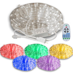 Beatineon 33FT Rope Lights Outdoor with Remote,Cuttable Connectable,300LEDs Strip Lights with Adjustable Brightness Waterproof with Plug for Patio, Christmas Decoration (White)
