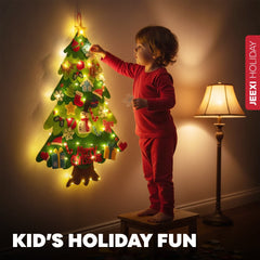 DIY Felt Christmas Tree Set for Toddlers Kids with Led String Light, 3ft Wall Hanging DIY Christmas Tree with Detachable Ornaments for Xmas Gifts Home Decoration