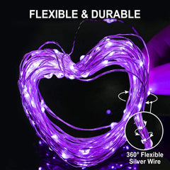 Fairy Lights Christmas String Lights Battery Operated 8 Modes 200 LED 66FT Fairy String Lights Portable Twinkle Firefly Lights Remote Timer for Bedroom Garden Party Decoration Purple - 4Pack