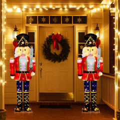  1 PCS 5 FT Lighted Nutcracker Soldier Outdoor Christmas Decoration with Glitter Sword