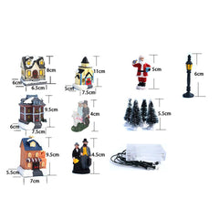TureClos 10Pcs Christmas Village Set LED Lighted Resin Christmas Village Houses with Figurines Christmas Ornaments Decoration Gifts