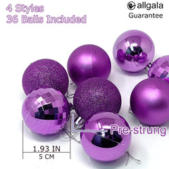 Allgala 36 PK 2 Inch (5CM) Christmas Ornament Balls for Xmas Tree-4 Style-Purple