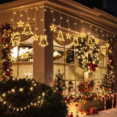  Christmas Lights Decorations, 11.5 FT Hanging Twinkle Fairy Christmas Curtain Lights for Home Indoor Outdoor Window Xmas Decor, Warm White