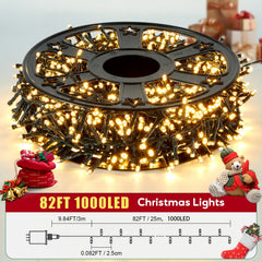 Hishine Outdoor Christmas Lights 82FT 1000LED, String Lights Indoor 8 Modes Waterproof Plug in Christmas Tree Light for Holiday, Warm White