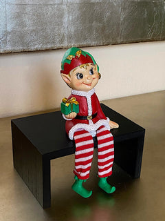 Happy & Smiling Elves W Dangling Legs Poly W Fabric Christmas Winter Elf Sitter Decoration Collectible Figurine Indoor Ornament 8.5" H Set of 3