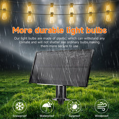 100FT Outdoor Solar String Lights, with Shatterproof Edison Bulbs, Outside Waterproof Hanging Lights for Porch Garden Backyard,Christmas