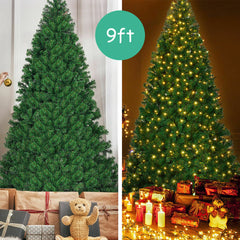  9Ft Pre-Lit PVC Christmas Tree Hinged 700 LED Lights Green