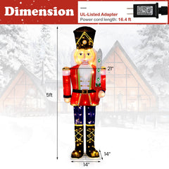  1 PCS 5 FT Lighted Nutcracker Soldier Outdoor Christmas Decoration with Glitter Sword
