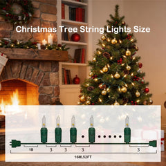 RESNICE 52ft Mini Clear Christmas Lights 200LED Warm White Connectable Green Wire with Spare Fuses and Bulbs for Outdoor Indoor Holiday Christmas Tree Patio Party Home Decor