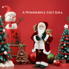 SINT 18" Christmas Indoor Decoration Santa in a Sweater Bearing Gifts & Teddy Figurine