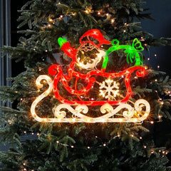 Christmas Window Silhouette Lights | Lighted Double-Sided Santa & Sleigh Decoration with 50 Incandescent Mini Lights | Perfect for Holiday Indoor/Outdoor Wall, Door & Glass Decor