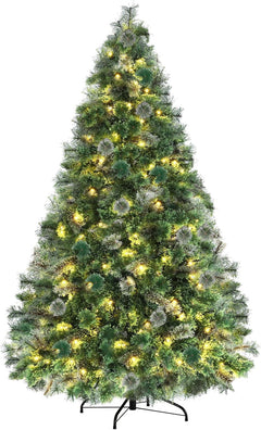 LAZY BUDDY 6ft Pre-lit Artificial Christmas Tree, Cashmere Hinged Xmas Tree with 550 Branch Tips & 250 Warm Lights