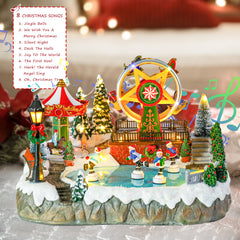 Christmas Village With Amusement park,Musical Christmas Decor with Ferris Wheel, Carousel & LED Lights,Skating Person,Christmas Decor,Home Decor