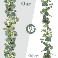 Fake Plants Huryfox 4pack Artificial Eucalyptus Garland – Faux Greenery Vines with Realistic Leaves & White Flowers for Wedding, Home Decor(Indoor/Outdoor)