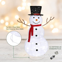 Alvantor 4 ft Pre-Lit Snowman with 120 LED Lights, Top Hat and Red Scarf, Indoor and Covered Outdoor Christmas Decorations, White