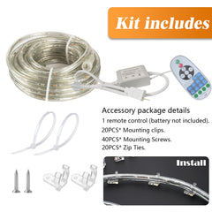 Beatineon 33FT Rope Lights Outdoor with Remote,Cuttable Connectable,300LEDs Strip Lights with Adjustable Brightness Waterproof with Plug for Patio, Christmas Decoration (White)