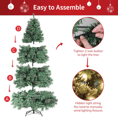 Arlopu 9FT Pre-lit Artificial Christmas Tree with 1300 Branches/500 Warm Lights/Metal Stand, PVC&PE Cashmere Hinged Xmas Tree, Fluffy Snow Flocked Pine Tree for Home Holiday Party Decor