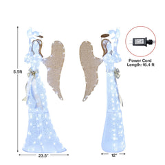 Gymax 3D Lighted Angel Christmas Decoration w/Pigeon Golden Wings 150 LED Lights White & Gold