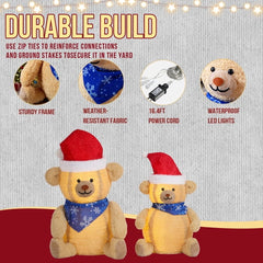 2-Pack Lighted Plush Bear Christmas Decorations, 60 Warm White LEDs, Pull-Up Design for Indoor, Outdoor, Home, Yard Use