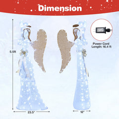 Gymax 3D Lighted Angel Christmas Decoration w/Pigeon Golden Wings 150 LED Lights White & Gold