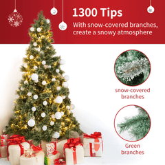 Arlopu 9FT Pre-lit Artificial Christmas Tree with 1300 Branches/500 Warm Lights/Metal Stand, PVC&PE Cashmere Hinged Xmas Tree, Fluffy Snow Flocked Pine Tree for Home Holiday Party Decor