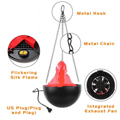 Eurhowing LED Flame Light, Realistic 3D Flickering Fire Effect Lamp, 110V Electric Flameless Fire Hanging Cauldron for Holiday, Christmas, Home Decor, 2 Pack