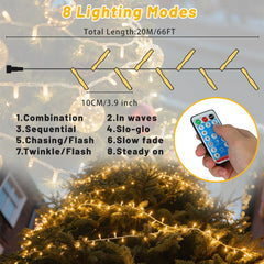 AGCAN 66 Ft 200 LED String Lights, Connectable 8 Modes Warm White Christmas Lights, Fairy Twinkle Light Plug in for Bedroom Classroom Christmas Tree Decor