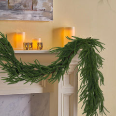 8.86FT Artificial Norfolk Pine Garlands, Real Touch Winter Pine Garland, Green Artificial Greenery Garland for Table, Mantle, Wall, Outdoor, Indoor Christmas Decorations