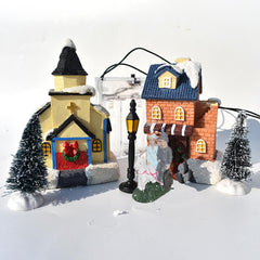 TureClos 10Pcs Christmas Village Set LED Lighted Resin Christmas Village Houses with Figurines Christmas Ornaments Decoration Gifts