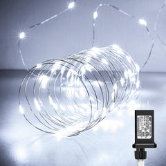 Fairy Lights Plug in, 33Ft 100 LEDs Waterproof Silver Wire Firefly Lights, Adaptor Included, Starry String Lights for Wedding Indoor Outdoor Christmas Patio Garden Decoration, Warm White