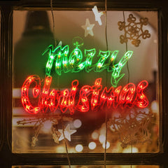 17.7Inch Lighted Merry ChristmasSign, Merry Christmas Window Silhouette Decoration (17.7 INCH)