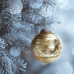 Set of 4 Gold Mercury Glass Ornaments (3.15 Inch Elegant Etched Ball) - Perfect for Christmas Tree, Hanging Holiday Decoration, Gifts & Home Decor