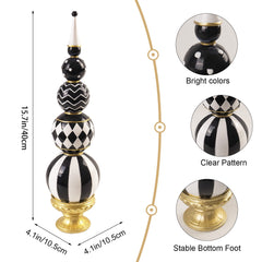 15.7"H Resin Stacked Sphere Sculpture, Black White and Gold Tabletop Decor for Halloween Christmas