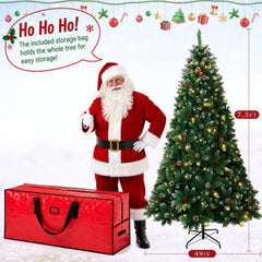 Yexmas 7.5FT Pre-Lit Christmas Tree with Pinecones and Red Berries,Artificial Green Xmas Tree with Large Storage Bag for Home, Office, Party Decoration