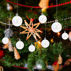 64Pcs Christmas Iridescent Ornaments Balls Tutuviw 1.2/1.6/2.0/2.4 in Plastic Clear Rainbow Bubbles Filled Ornaments Xmas Tree Hanging Balls for Christmas Birthday Wedding Decorations