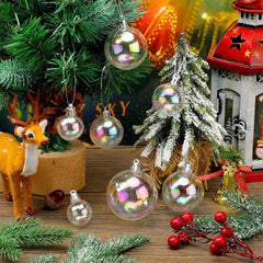 64Pcs Christmas Iridescent Ornaments Balls Tutuviw 1.2/1.6/2.0/2.4 in Plastic Clear Rainbow Bubbles Filled Ornaments Xmas Tree Hanging Balls for Christmas Birthday Wedding Decorations