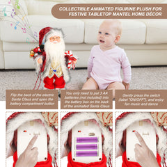 14-Inch Animated Plush Santa Claus with Christmas Music,Musical Christmas Figurine for Tabletop Indoor Holiday Home Decoration