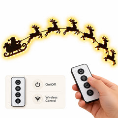 Clearance! Lighted Santa Sleigh Reindeer & Village Scene Wall Decor, 60" Wooden LED Christmas Silhouette Wall Art for Indoor Holiday Home Christmas Decoration, Gift for Family Friends