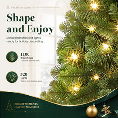  7ft Pre-Lit Premium Artificial Hinged Christmas Tree w/ Warm White Lights, Perfect Choice for Xmas Decoration