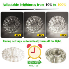 Beatineon 33FT Rope Lights Outdoor with Remote,Cuttable Connectable,300LEDs Strip Lights with Adjustable Brightness Waterproof with Plug for Patio, Christmas Decoration (White)