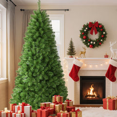  7ft Pre-Lit Premium Artificial Hinged Christmas Tree w/ Warm White Lights, Perfect Choice for Xmas Decoration