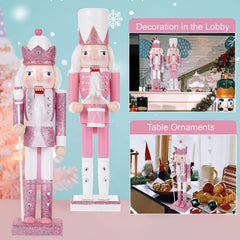 TJT 2Pcs 12'' Nutcracker Decorations, Christmas Nutcracker Soldier Ornaments Festive Collectible Xmas Figures Decorative Gift Indoor, Pink
