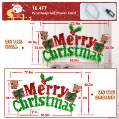 VEIKOUS 6ft Merry Christmas Sign, Lighted Xmas Decorations Indoor & Outdoor W/5-Meter Power Cord for Holiday Backyard Party
